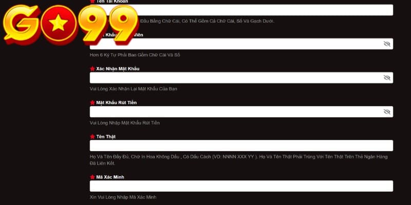Đăng ký tài khoản Go99 biểu mẫu